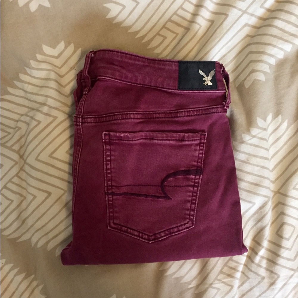 American Eagle maroon super stretch jeggings